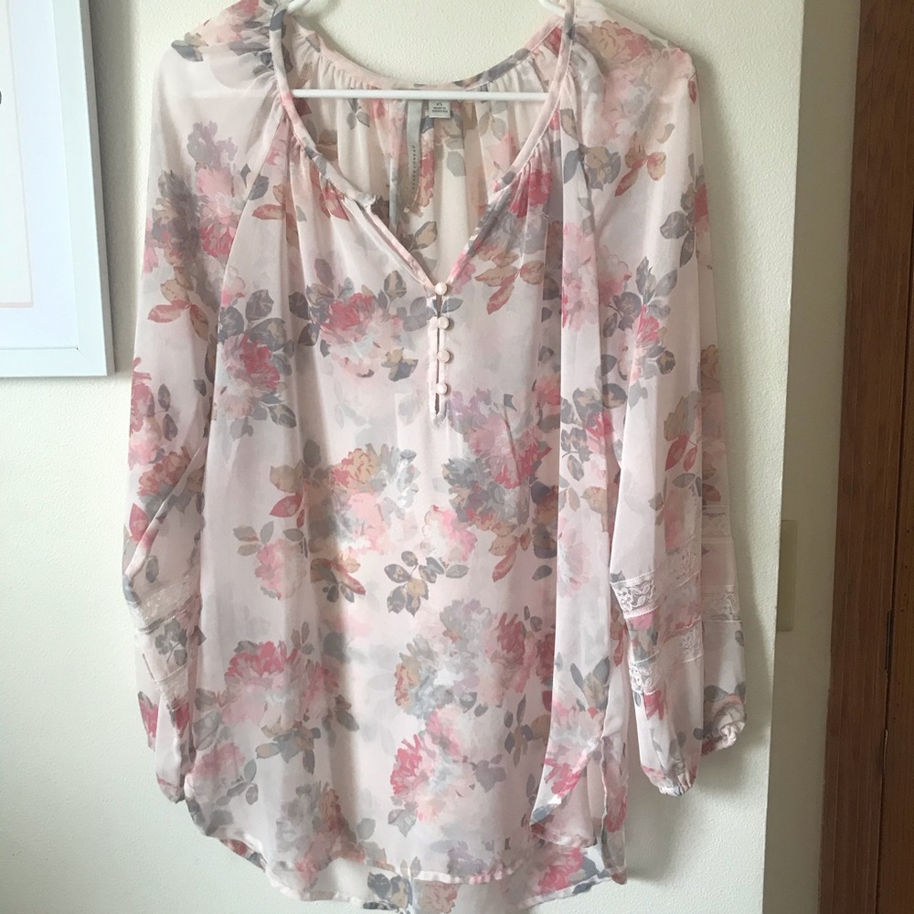 Lauren Conrad Pale-Pink Floral Blouse